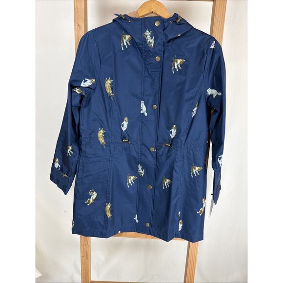 Hood Jackets & Blazers - NWT Galleria Blue Animals Zip & Snap Hood Drawstring Rain Coat #0939 Size XS